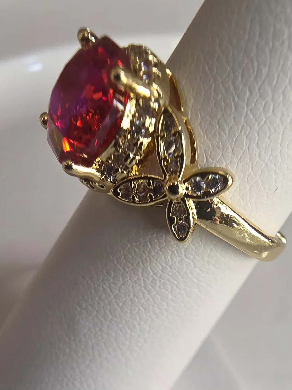 Adjustable Yellow Gold Tone Pink Moissanite Butterfly Ring | Matching Pendant Ri